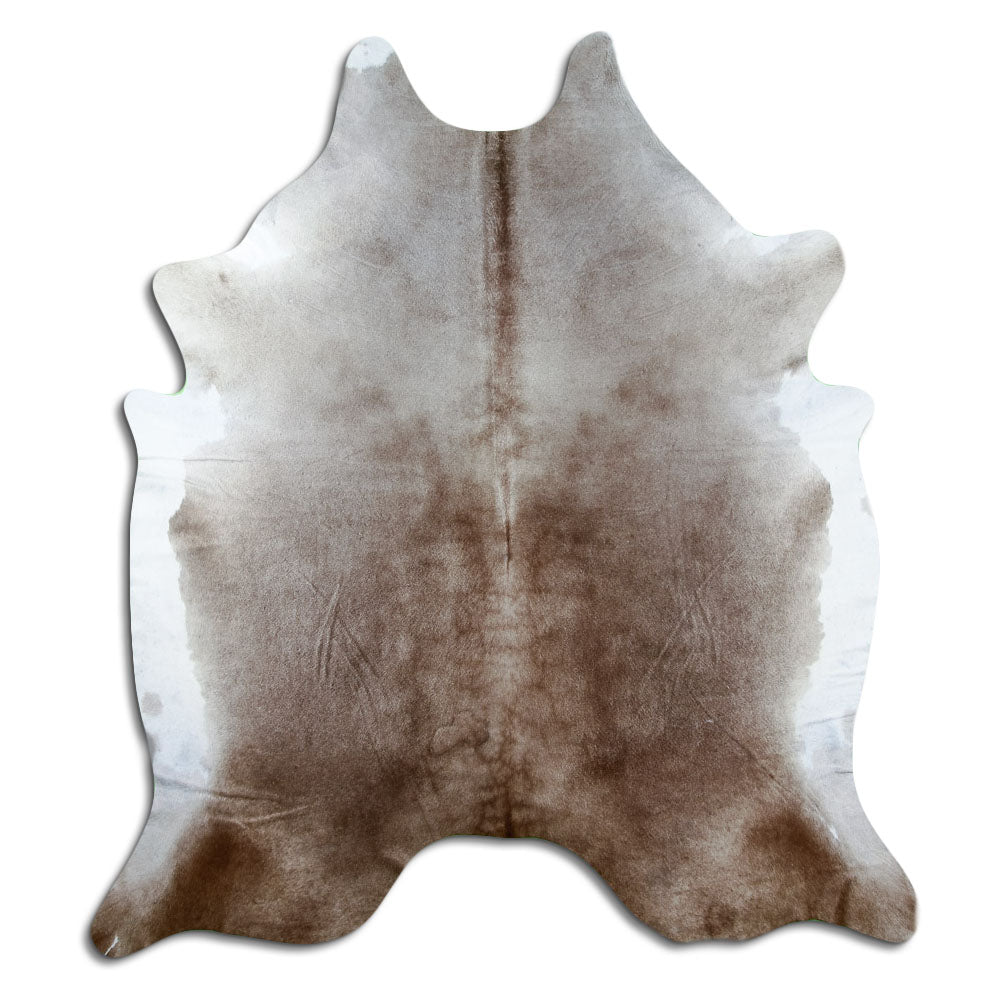 Champagne cowhide rug of about 220 × 200 cm, seen from above: the exact hide you receive