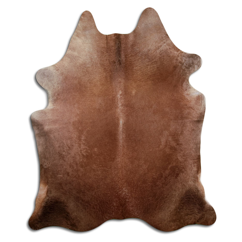 Champagne cowhide rug of about 220 × 180 cm, seen from above: the exact hide you receive