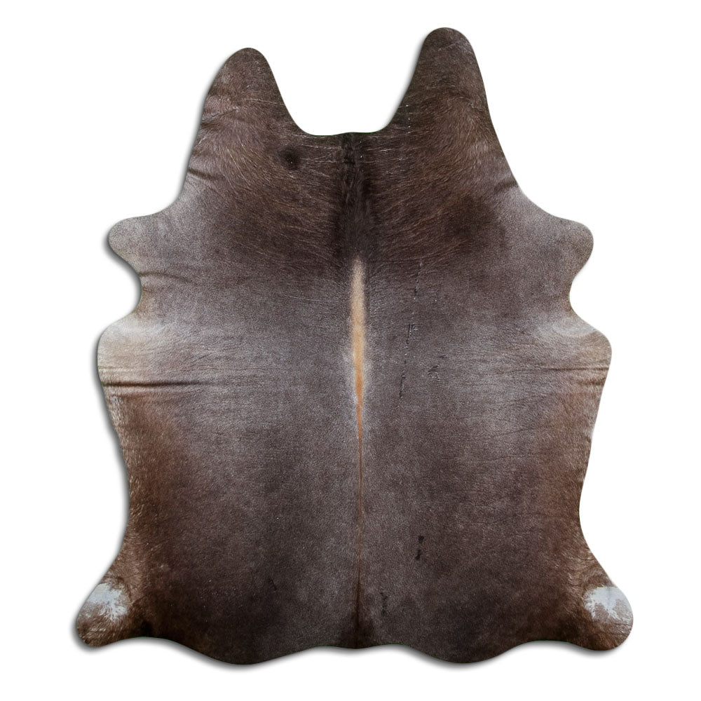Champagne cowhide rug of about 210 × 180 cm, seen from above: the exact hide you receive