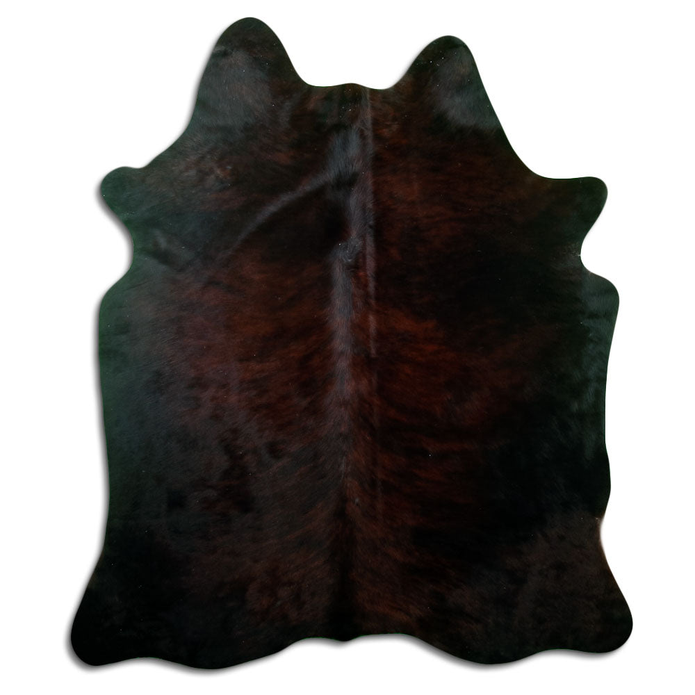 Brindle cowhide rug of about 190 × 160 cm, seen from above: the exact hide you receive