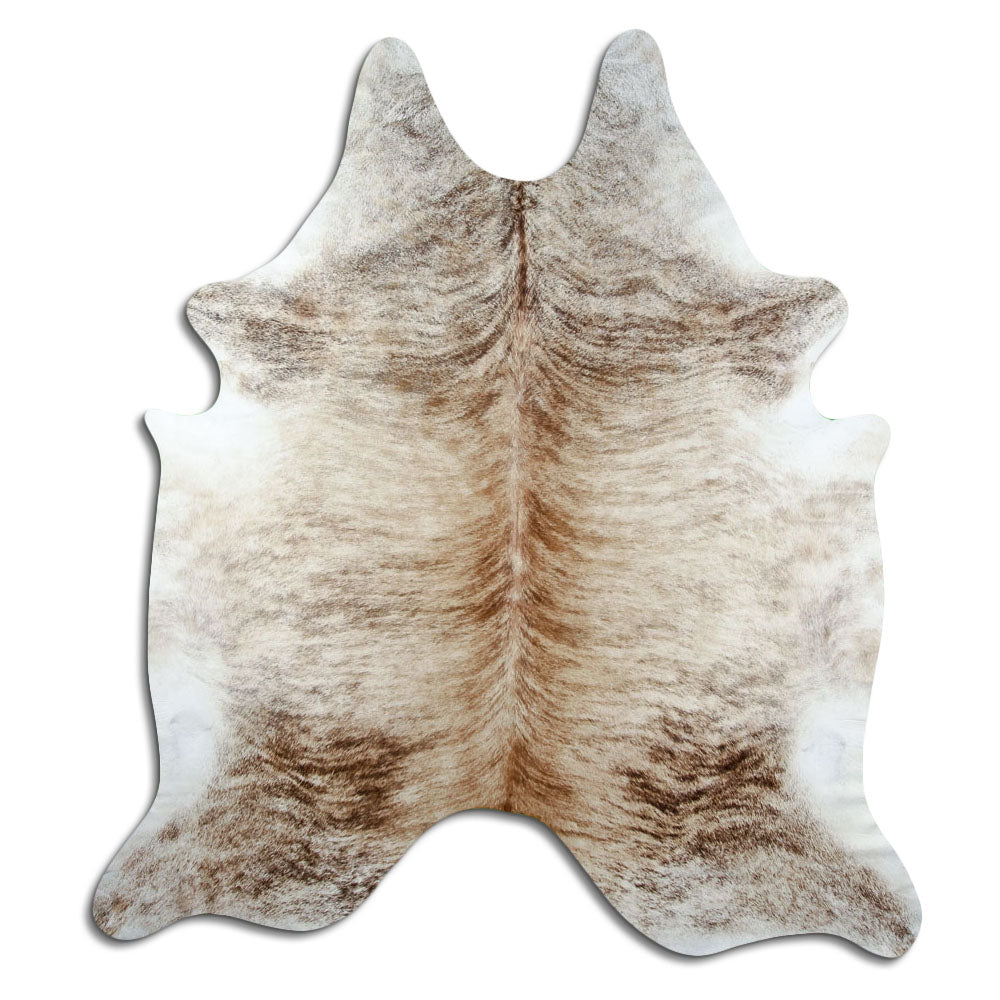 Grey cowhide rug of about 230 × 210 cm, seen from above: the exact hide you receive