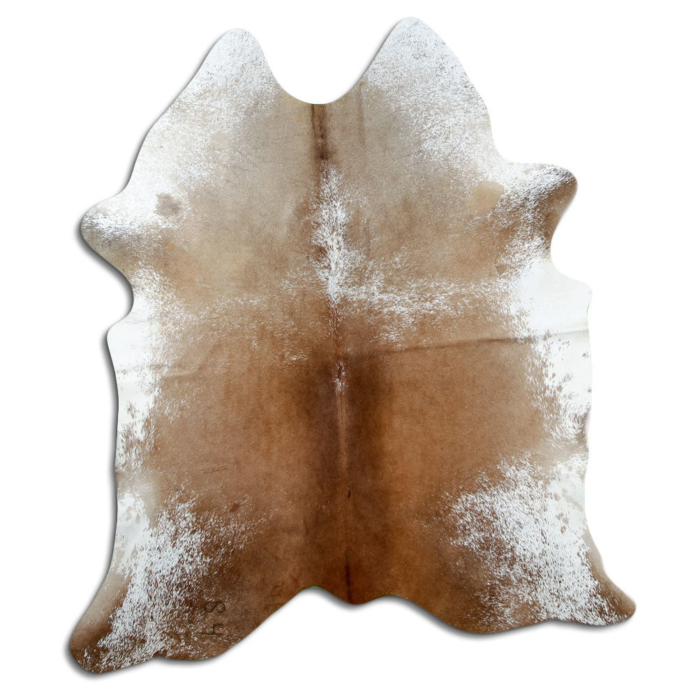 Salt and pepper cowhide rug of about 190 × 160 cm, seen from above: the exact hide you receive