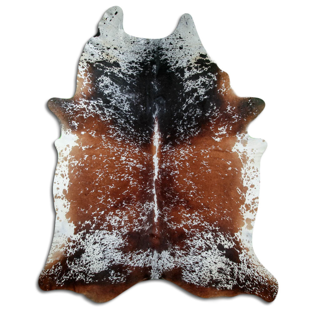 Salt and pepper cowhide rug of about 260 × 210 cm, seen from above: the exact hide you receive