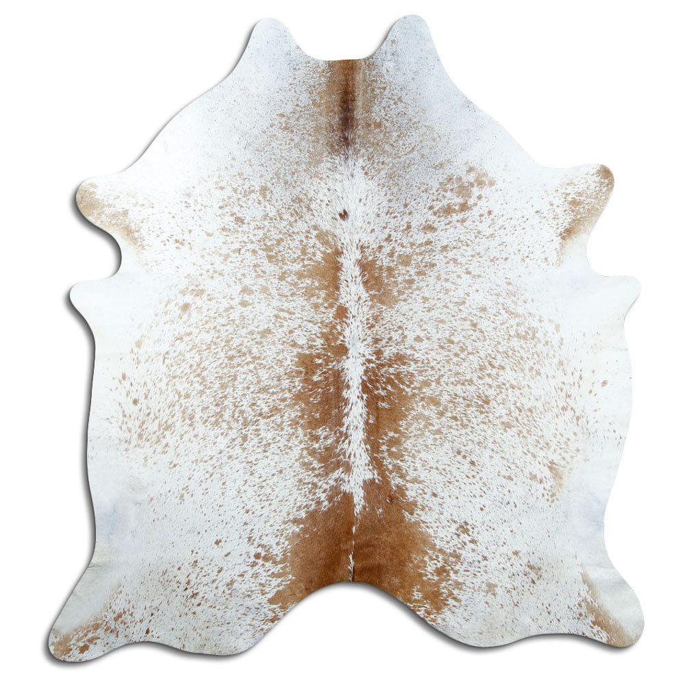 Salt and pepper cowhide rug of about 200 × 190 cm, seen from above: the exact hide you receive