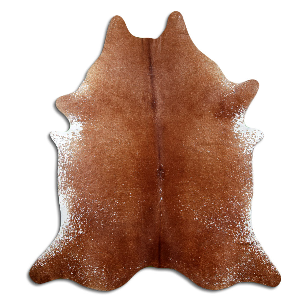 Salt and pepper cowhide rug of about 220 × 200 cm, seen from above: the exact hide you receive