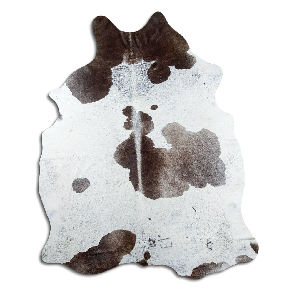 Salt and pepper cowhide rug of about 240 × 200 cm, seen from above: the exact hide you receive