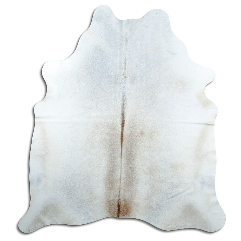 Tan and grey cowhide rug of about 200 × 180 cm, seen from above: the exact hide you receive