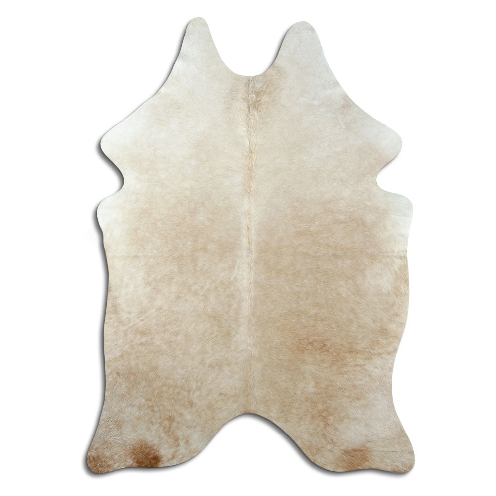 Brown cowhide rug of about 200 × 150 cm, seen from above: the exact hide you receive