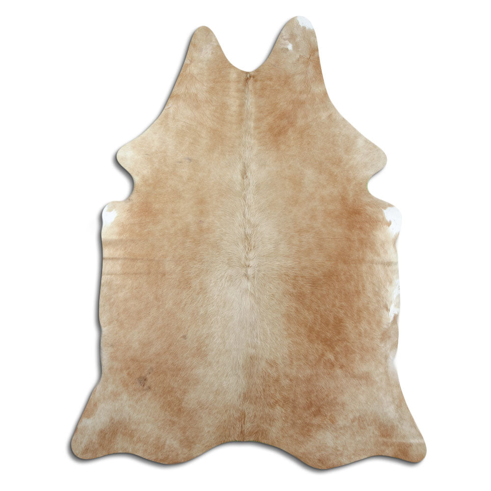 Brown cowhide rug of about 200 × 160 cm, seen from above: the exact hide you receive