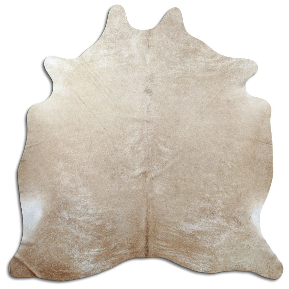 Brown cowhide rug of about 200 × 190 cm, seen from above: the exact hide you receive