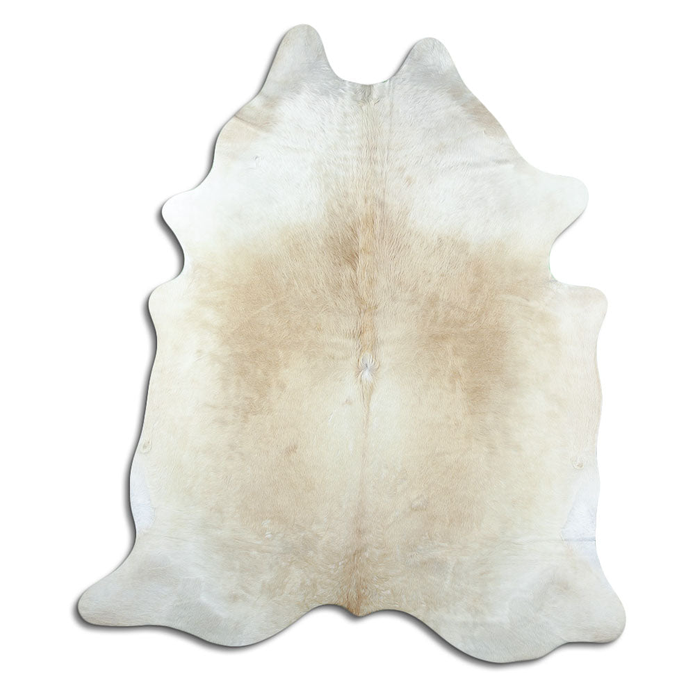 Brown cowhide rug of about 210 × 190 cm, seen from above: the exact hide you receive