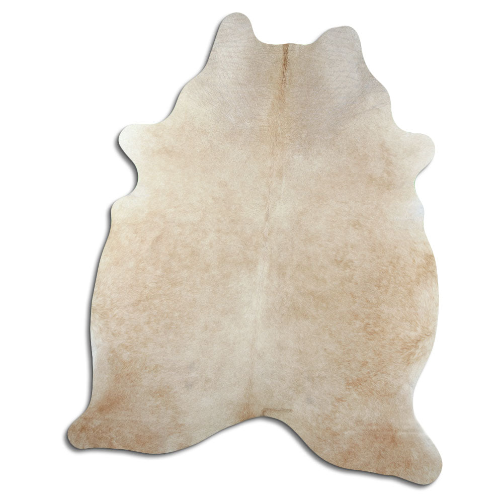 Brown cowhide rug of about 230 × 180 cm, seen from above: the exact hide you receive