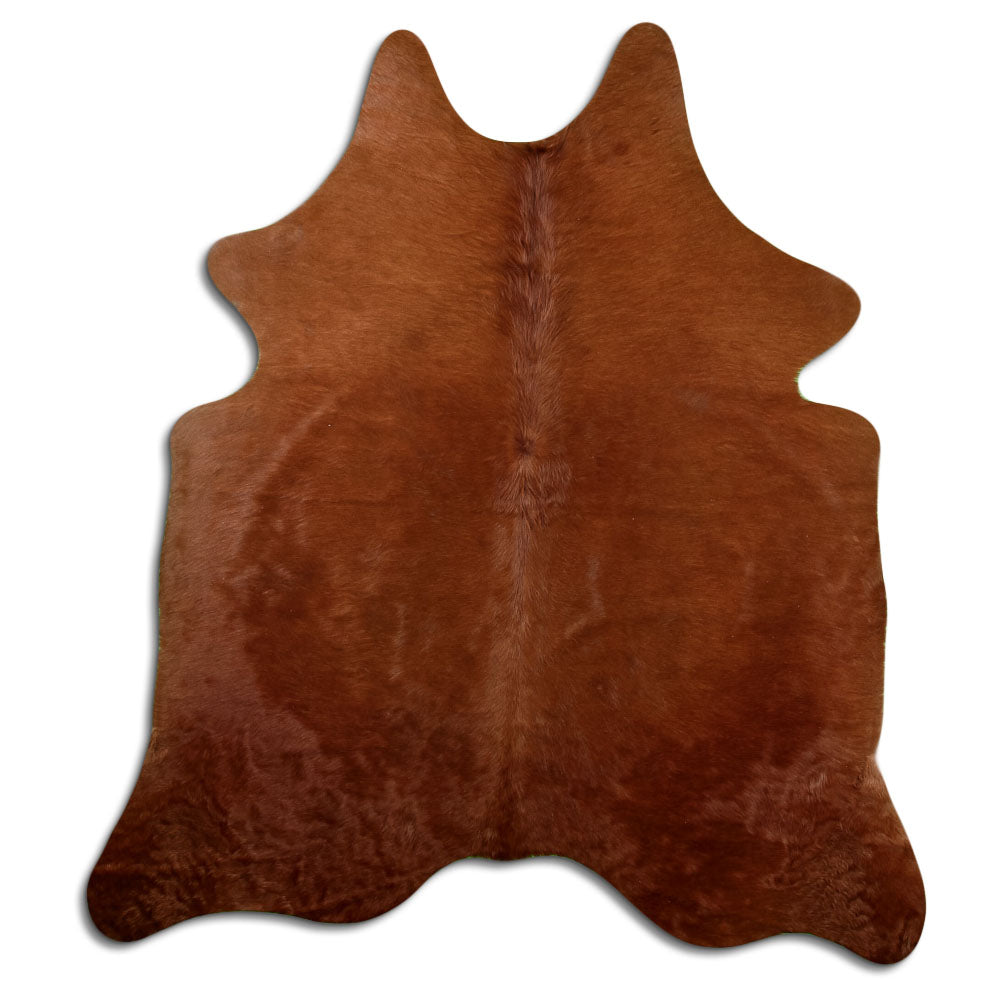 Brown cowhide rug of about 200 × 180 cm, seen from above: the exact hide you receive