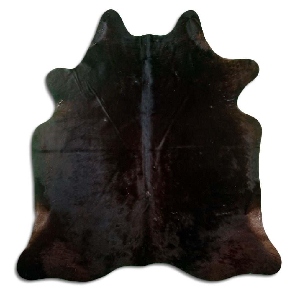 Brown cowhide rug of about 180 × 180 cm, seen from above: the exact hide you receive