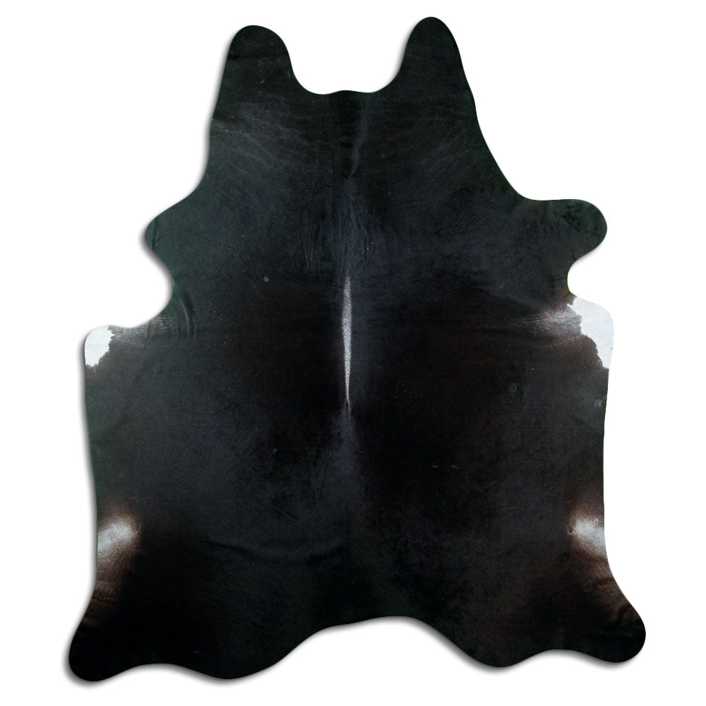Brown cowhide rug of about 250 × 210 cm, seen from above: the exact hide you receive