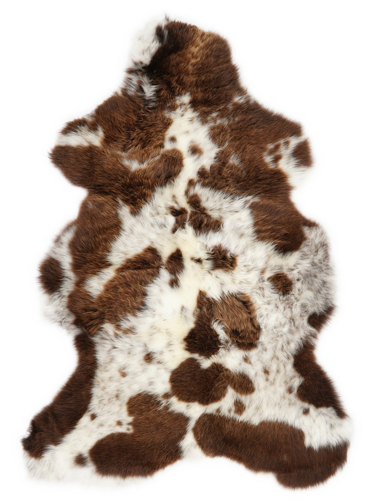 British multicolour sheepskin rug of about 110 × 65 cm, seen from above: the exact sheepskin you receive