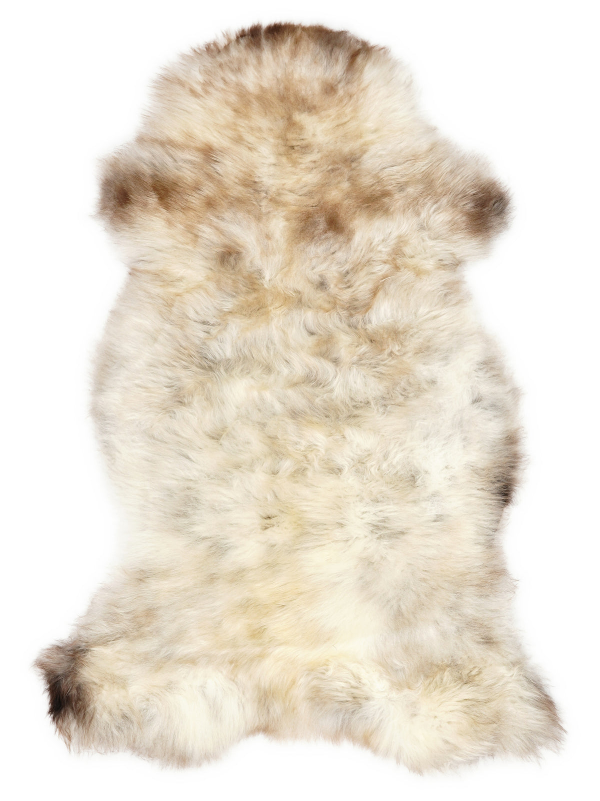 British multicolour sheepskin rug of about 110 × 60 cm, seen from above: the exact sheepskin you receive