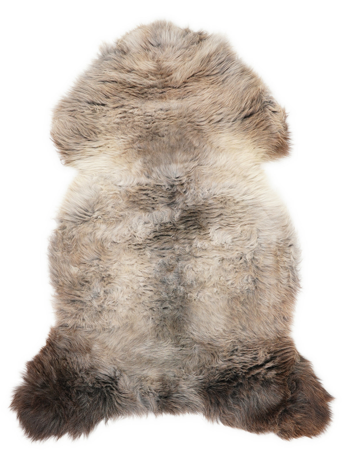 British multicolour sheepskin rug of about 120 × 65 cm, seen from above: the exact sheepskin you receive