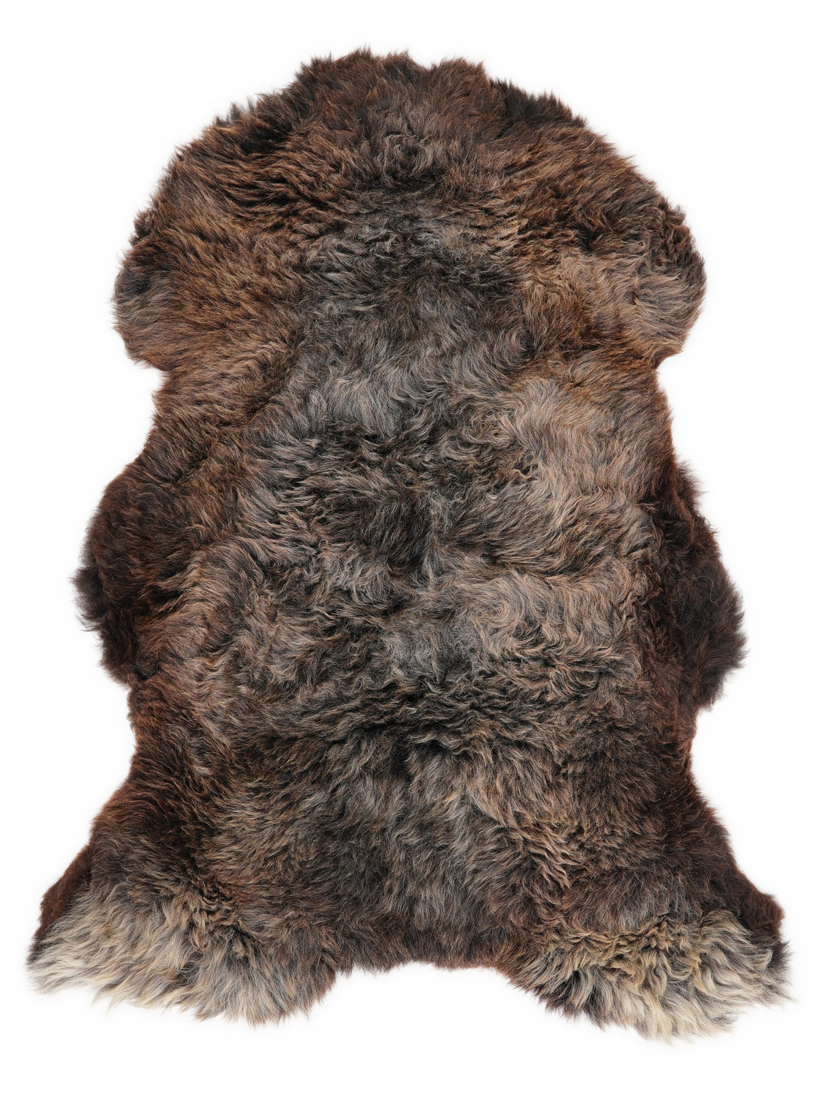 British multicolour sheepskin rug of about 130 × 80 cm, seen from above: the exact sheepskin you receive
