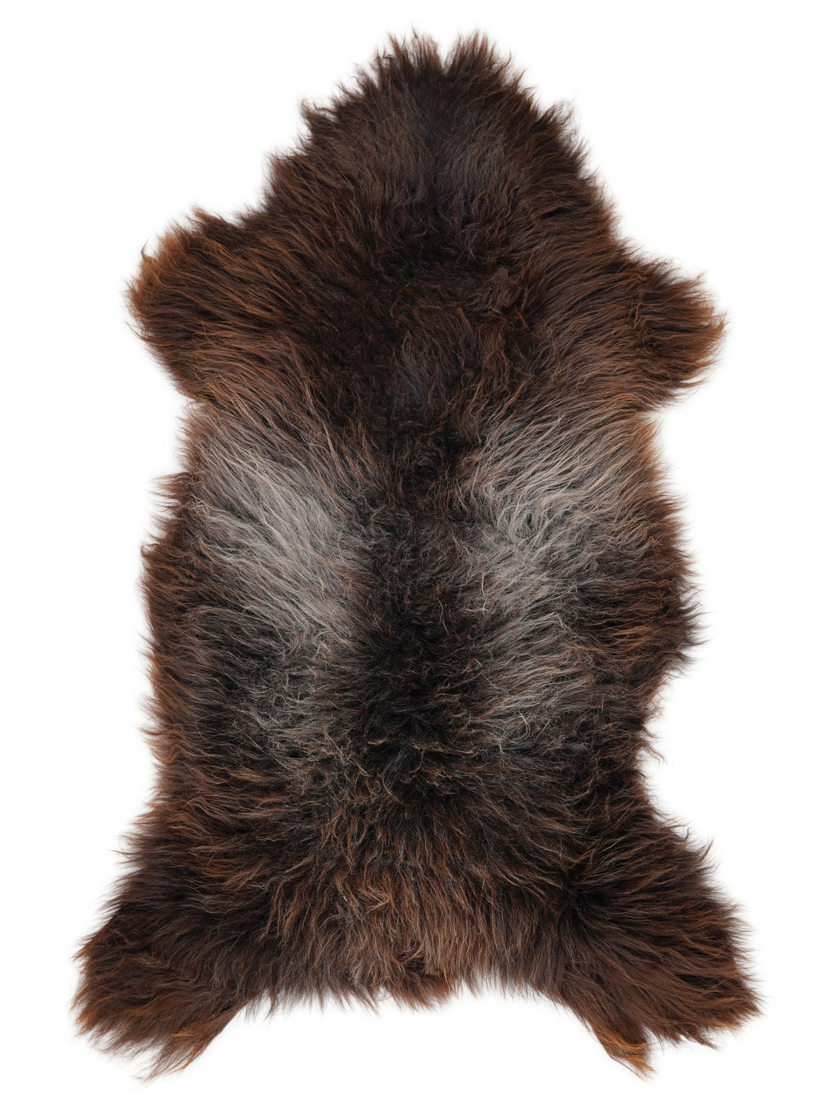 British multicolour sheepskin rug of about 130 × 65 cm, seen from above: the exact sheepskin you receive