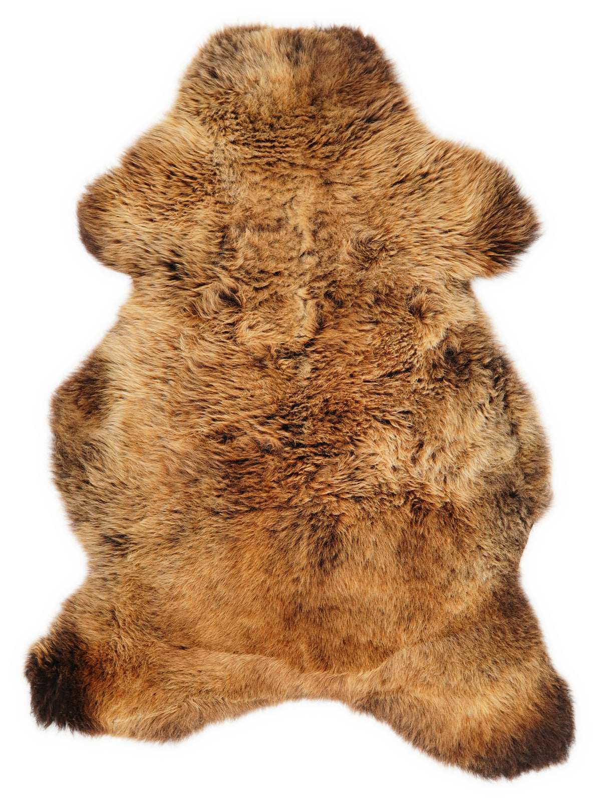 British multicolour sheepskin rug of about 110 × 65 cm, seen from above: the exact sheepskin you receive