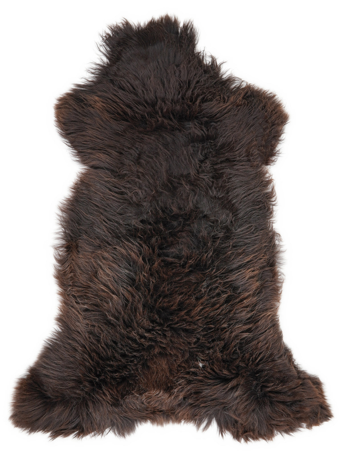 Brown sheepskin rug of about 125 × 60 cm, seen from above: the exact sheepskin you receive