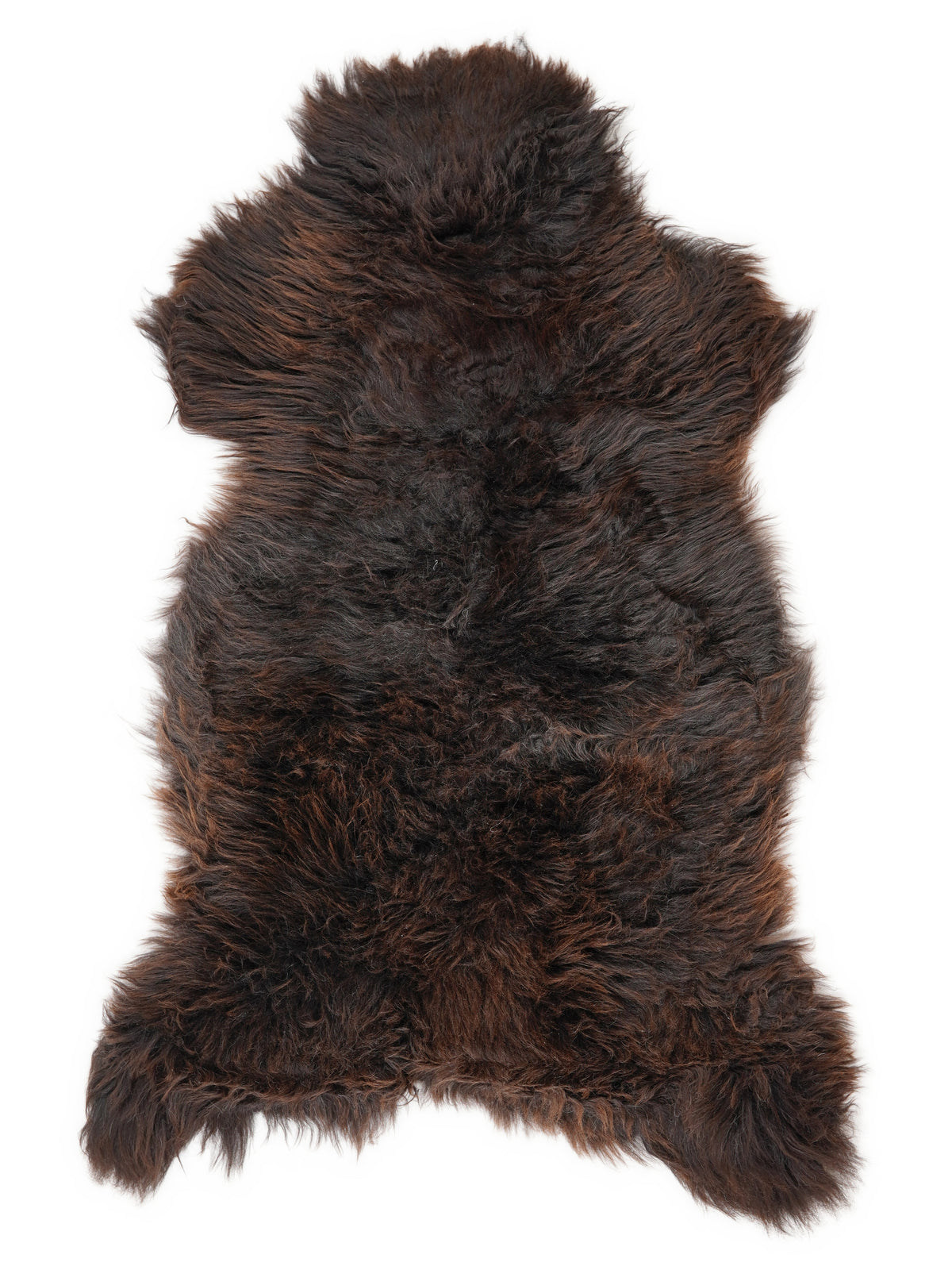 Brown sheepskin rug of about 125 × 65 cm, seen from above: the exact sheepskin you receive