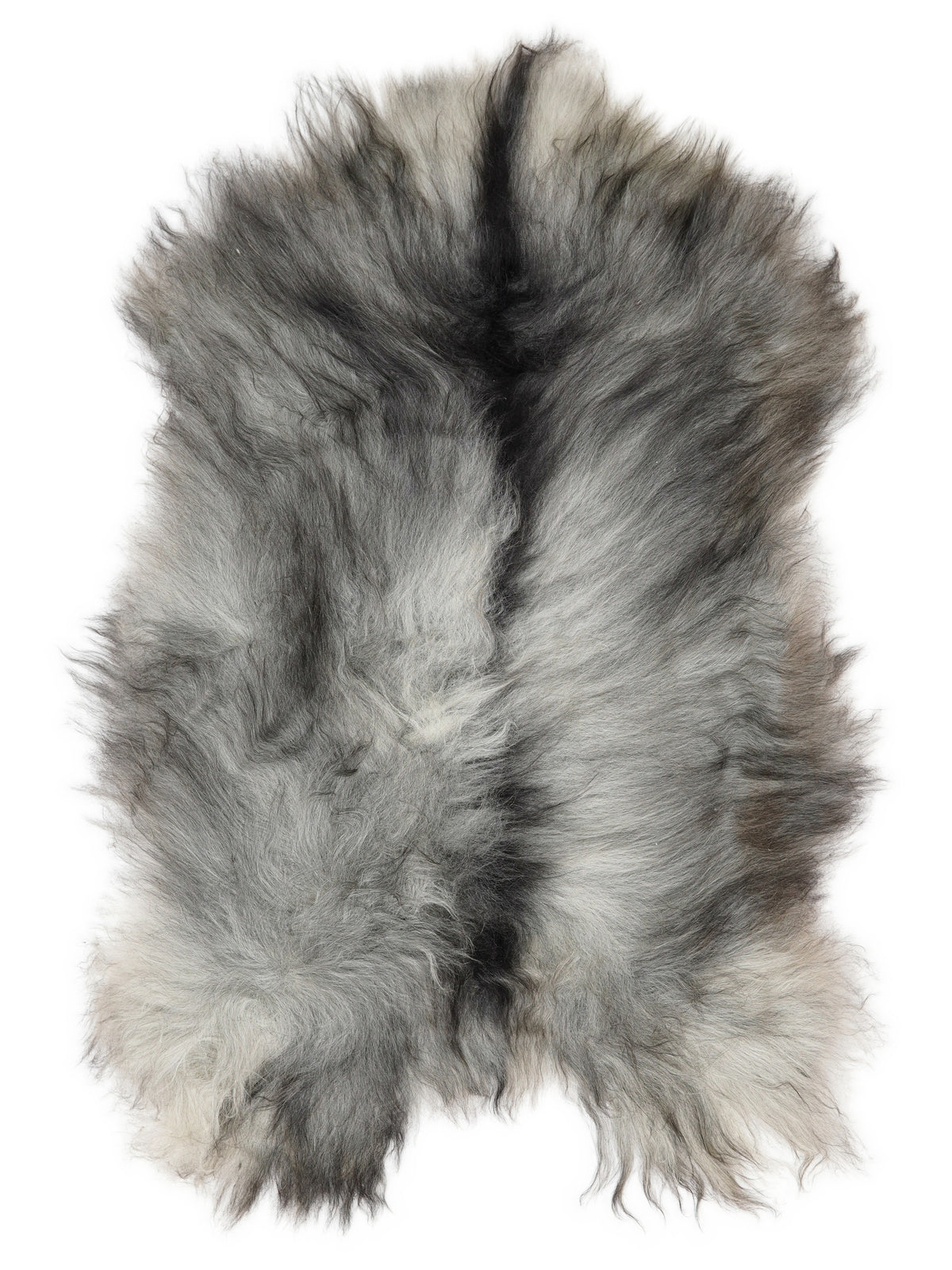 Grey Icelandic sheepskin rug of about 130 × 75 cm, seen from above: the exact sheepskin you receive