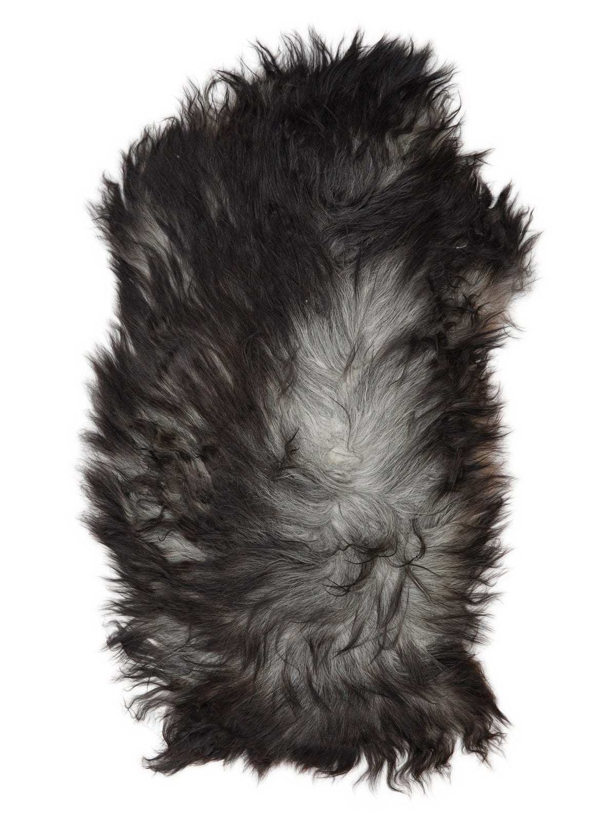 Grey Icelandic sheepskin rug of about 130 × 70 cm, seen from above: the exact sheepskin you receive