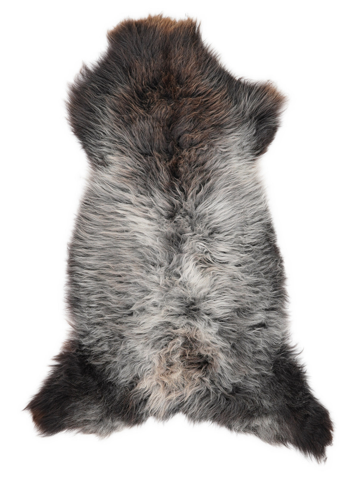 British multicolour sheepskin rug of about 130 × 60 cm, seen from above: the exact sheepskin you receive