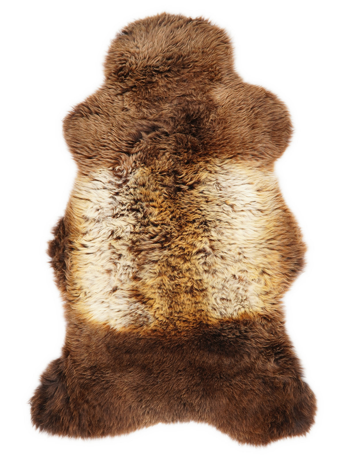 British multicolour sheepskin rug of about 120 × 70 cm, seen from above: the exact sheepskin you receive