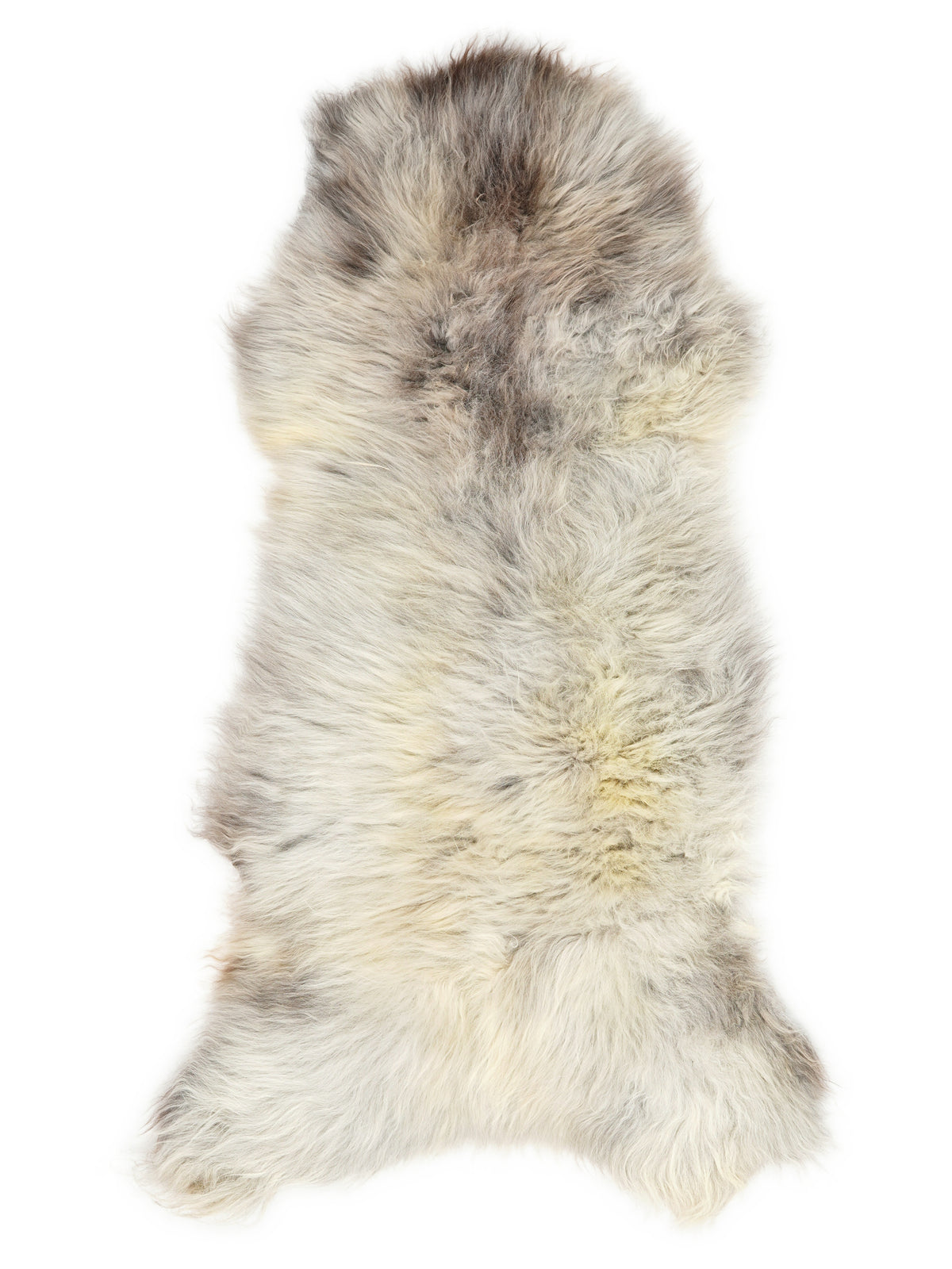 British multicolour sheepskin rug of about 120 × 55 cm, seen from above: the exact sheepskin you receive