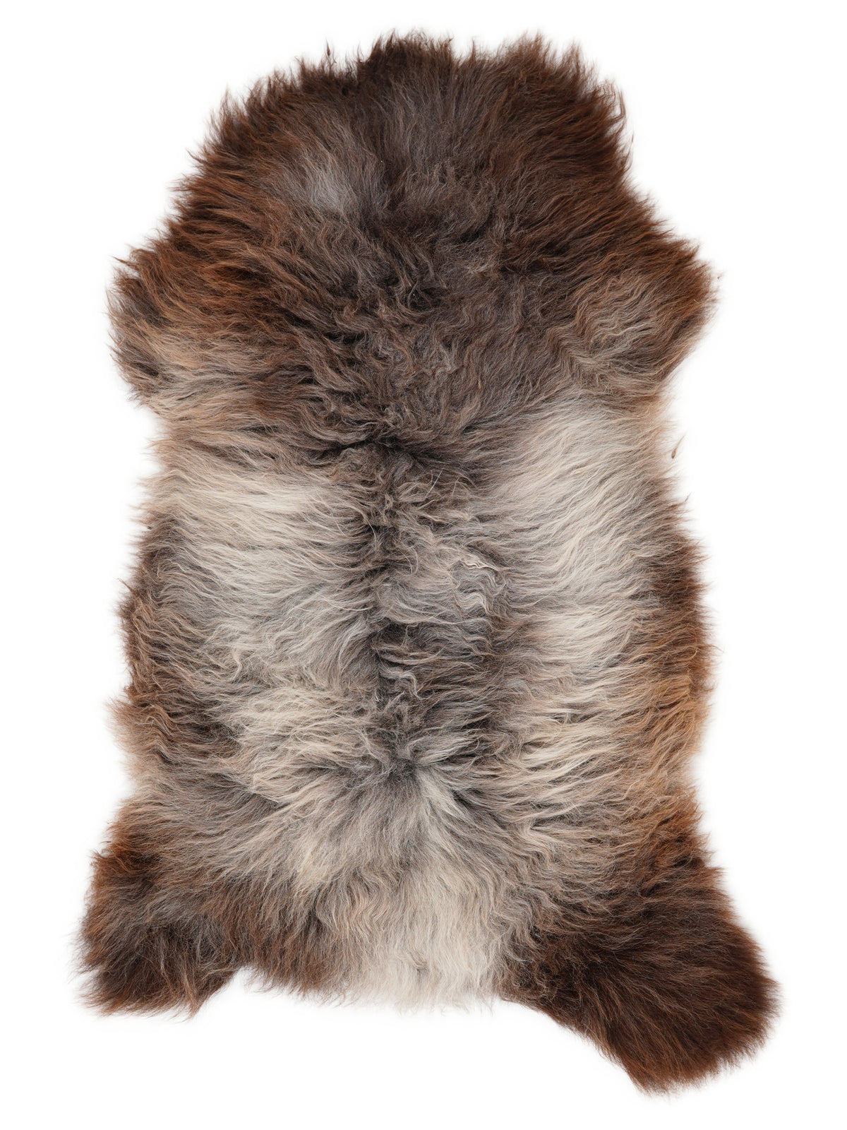 British multicolour sheepskin rug of about 120 × 65 cm, seen from above: the exact sheepskin you receive