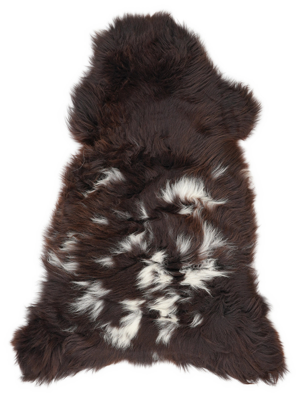 British multicolour sheepskin rug of about 120 × 65 cm, seen from above: the exact sheepskin you receive