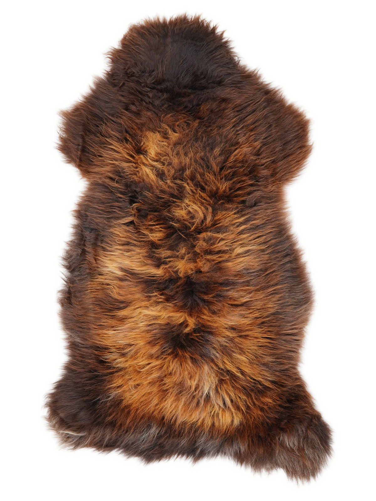 British multicolour sheepskin rug of about 130 × 65 cm, seen from above: the exact sheepskin you receive