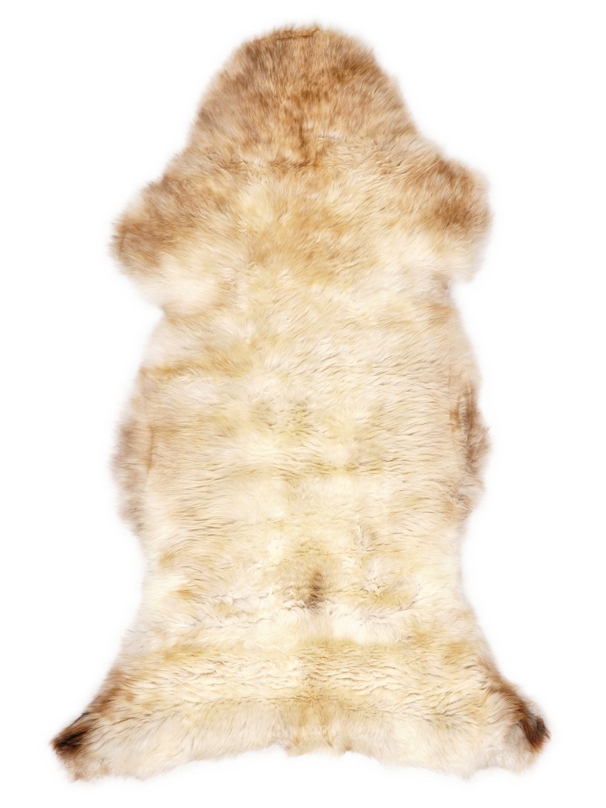 British multicolour sheepskin rug of about 120 × 60 cm, seen from above: the exact sheepskin you receive
