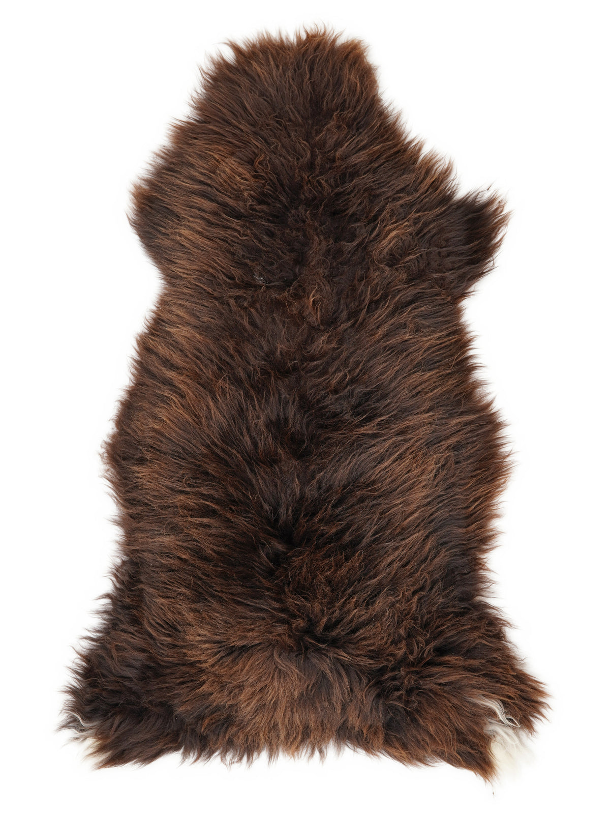 Brown sheepskin rug of about 130 × 65 cm, seen from above: the exact sheepskin you receive