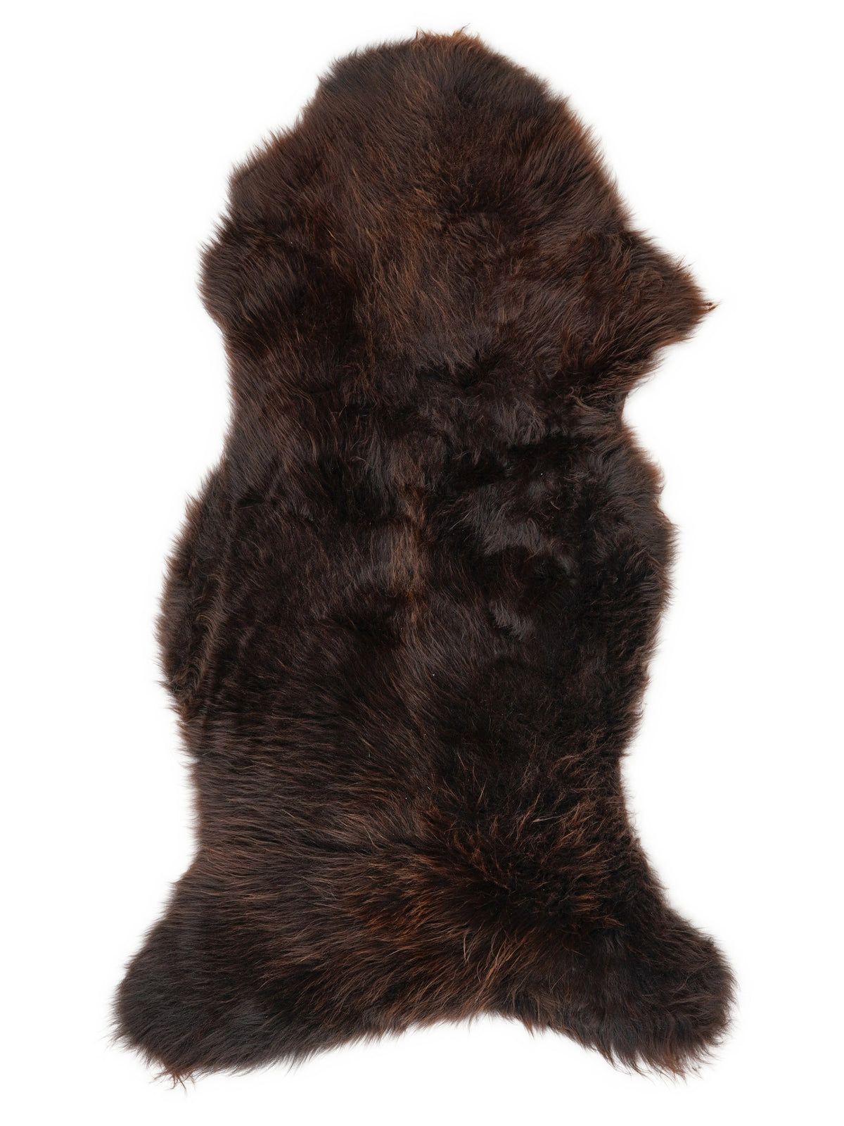 Brown sheepskin rug of about 125 × 60 cm, seen from above: the exact sheepskin you receive