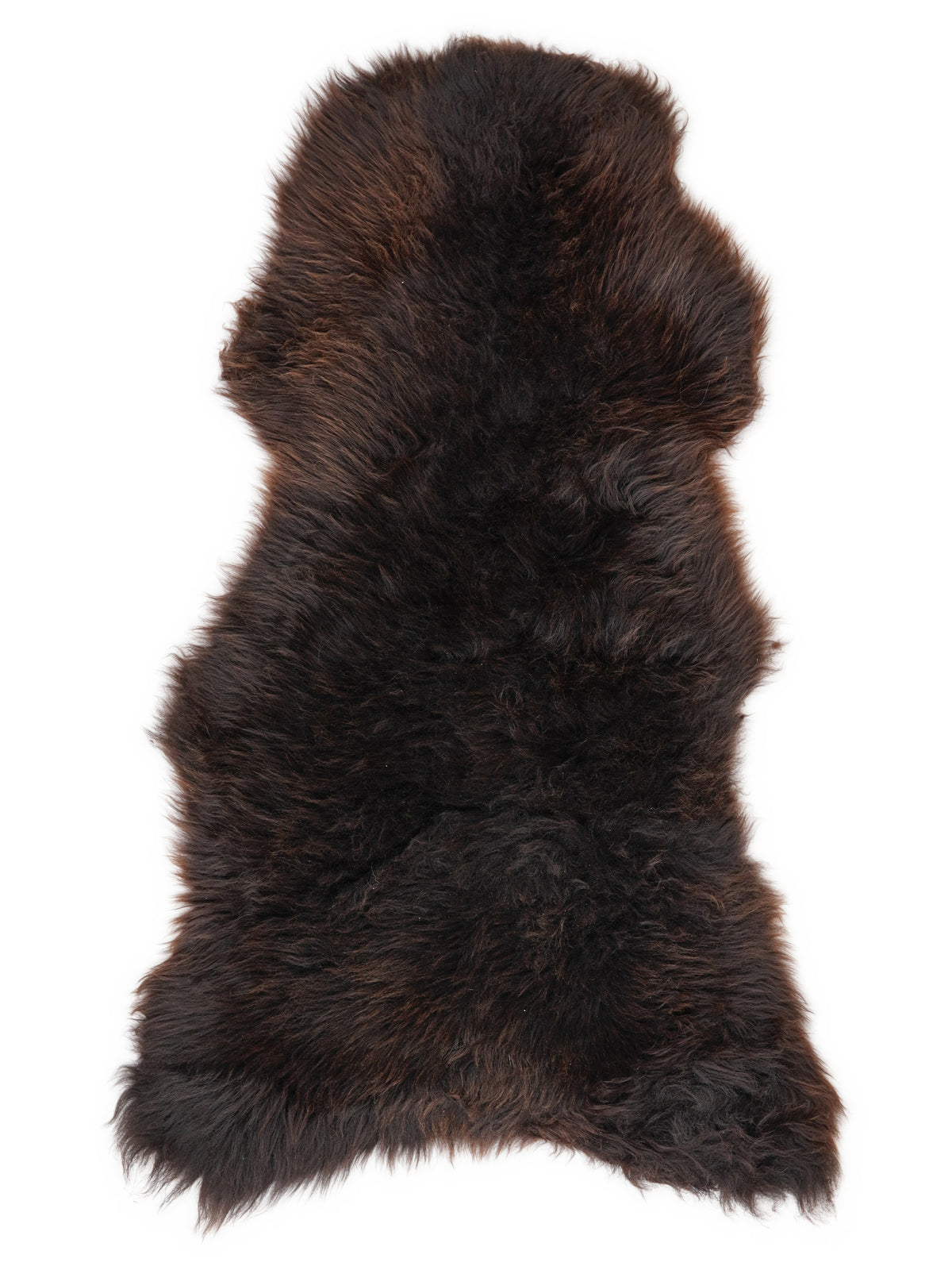 Brown sheepskin rug of about 125 × 60 cm, seen from above: the exact sheepskin you receive