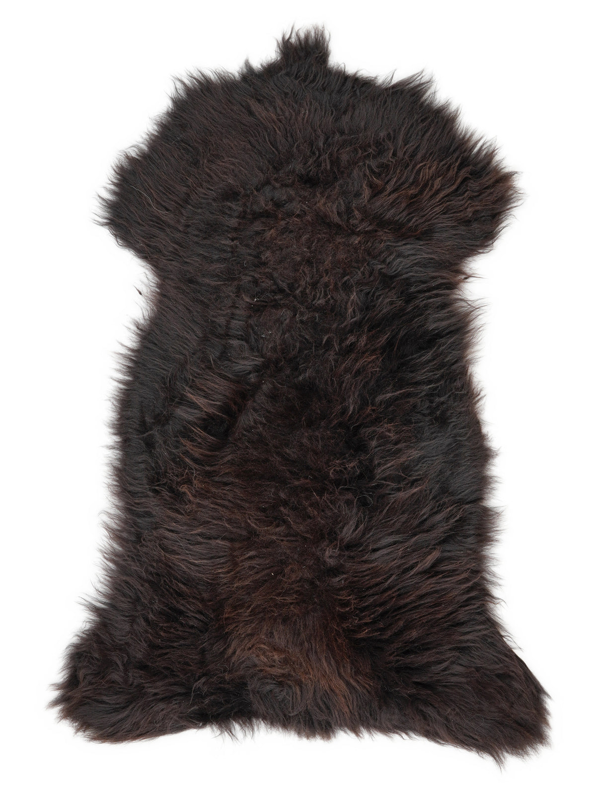 Brown sheepskin rug of about 130 × 60 cm, seen from above: the exact sheepskin you receive