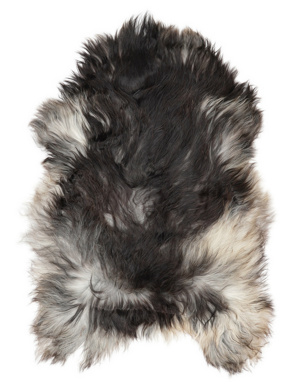 Grey Icelandic sheepskin rug of about 130 × 80 cm, seen from above: the exact sheepskin you receive