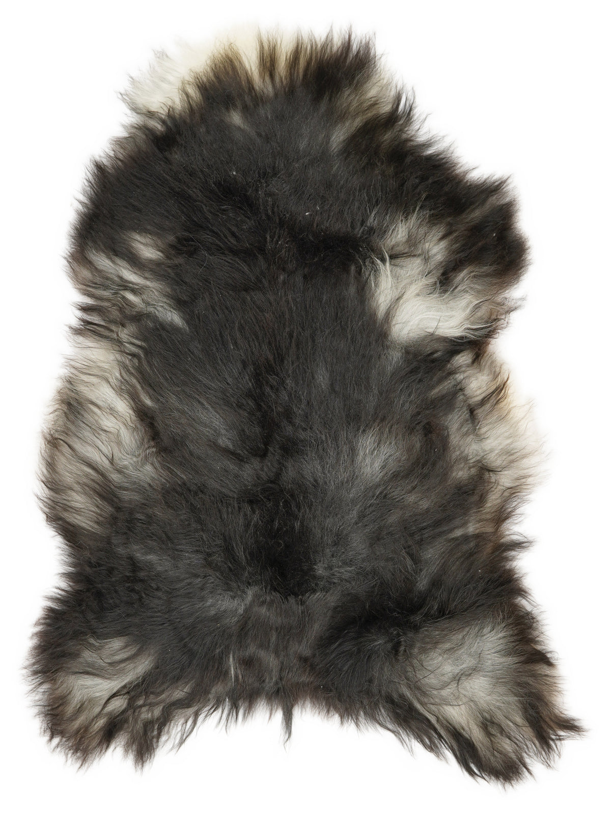 Grey Icelandic sheepskin rug of about 130 × 80 cm, seen from above: the exact sheepskin you receive