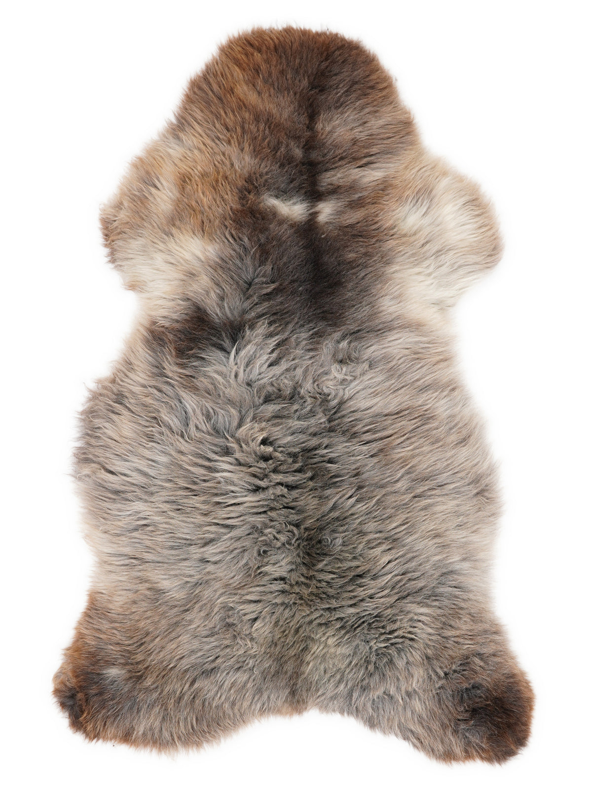 British multicolour sheepskin rug of about 120 × 65 cm, seen from above: the exact sheepskin you receive