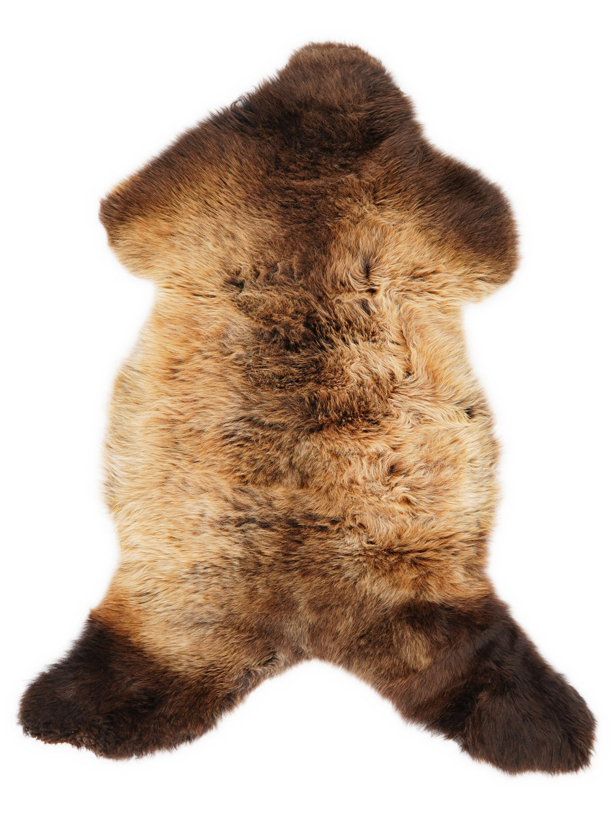 British multicolour sheepskin rug of about 110 × 55 cm, seen from above: the exact sheepskin you receive