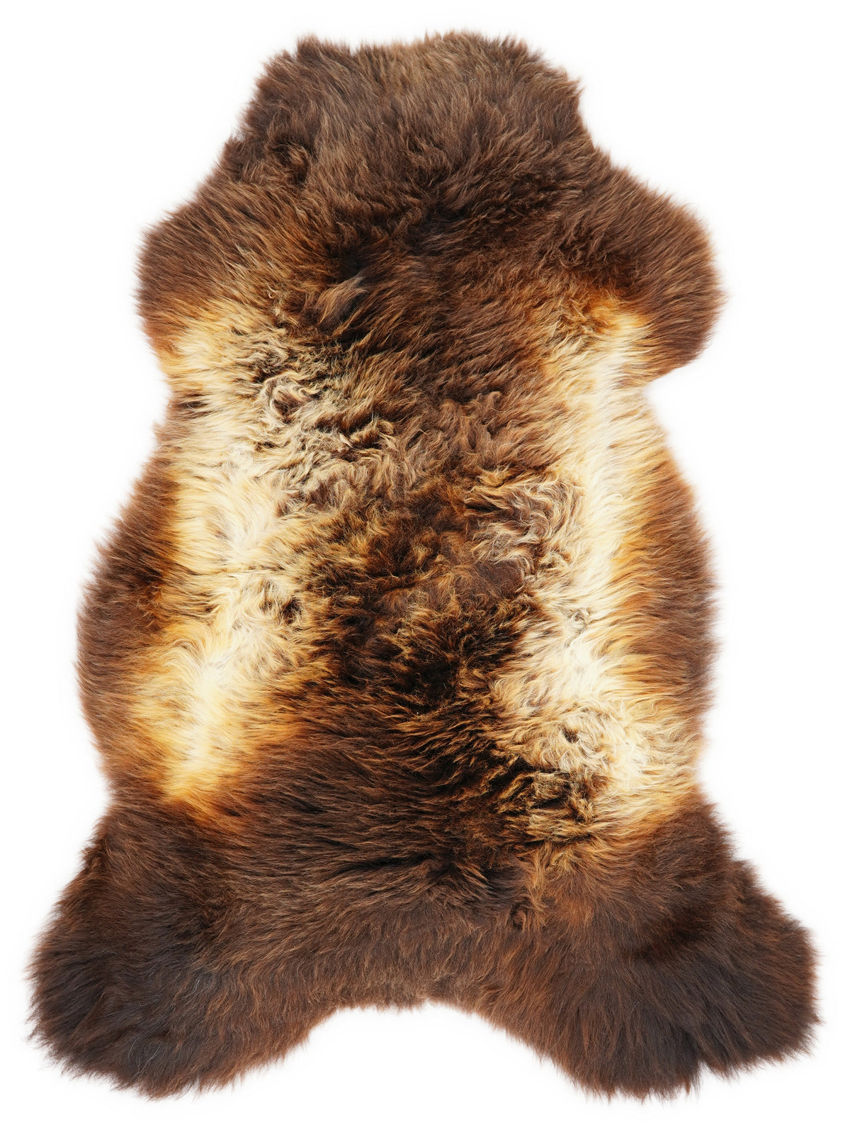 British multicolour sheepskin rug of about 105 × 60 cm, seen from above: the exact sheepskin you receive