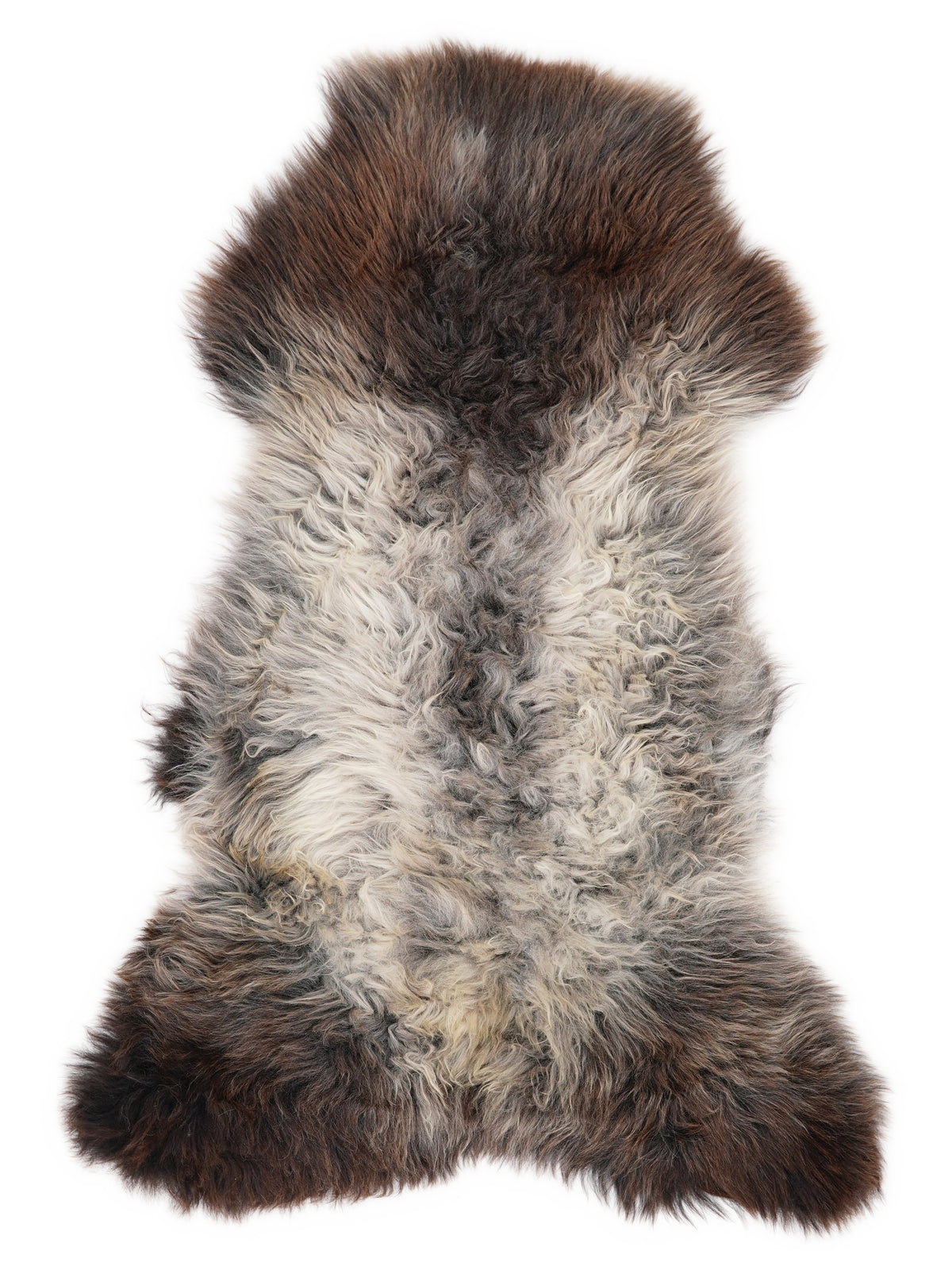British multicolour sheepskin rug of about 120 × 60 cm, seen from above: the exact sheepskin you receive