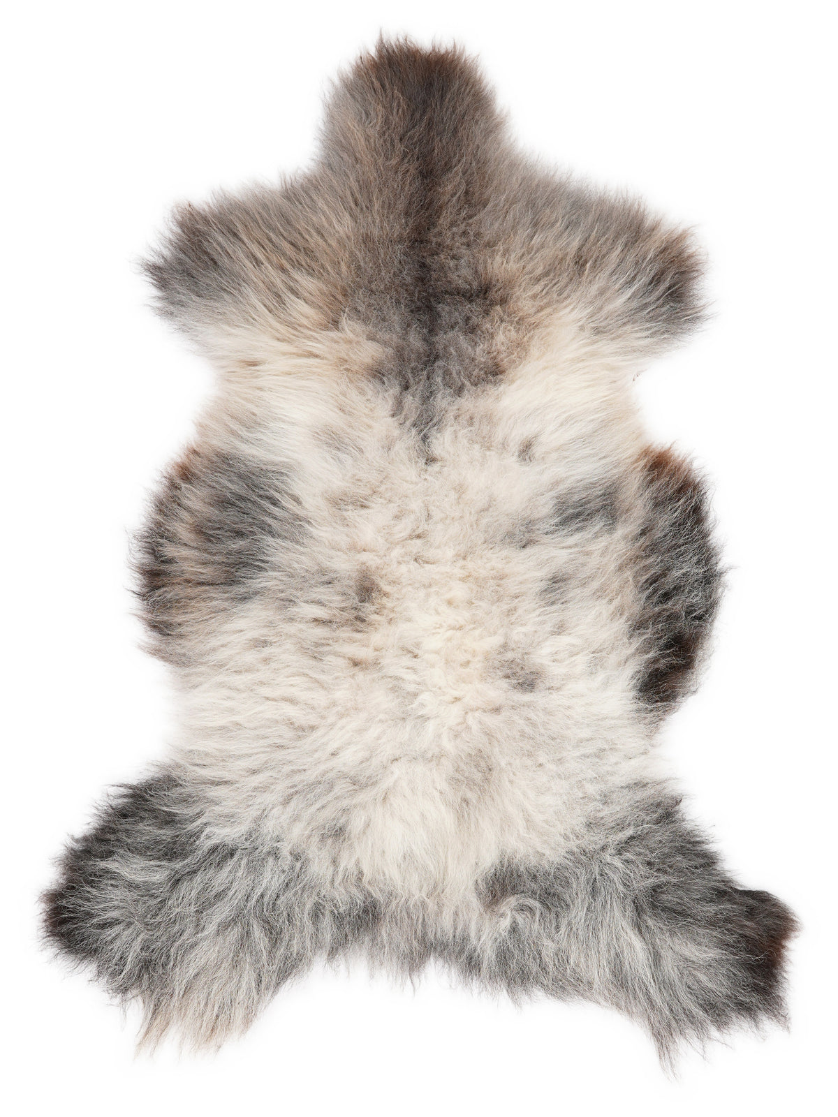 British multicolour sheepskin rug of about 120 × 60 cm, seen from above: the exact sheepskin you receive