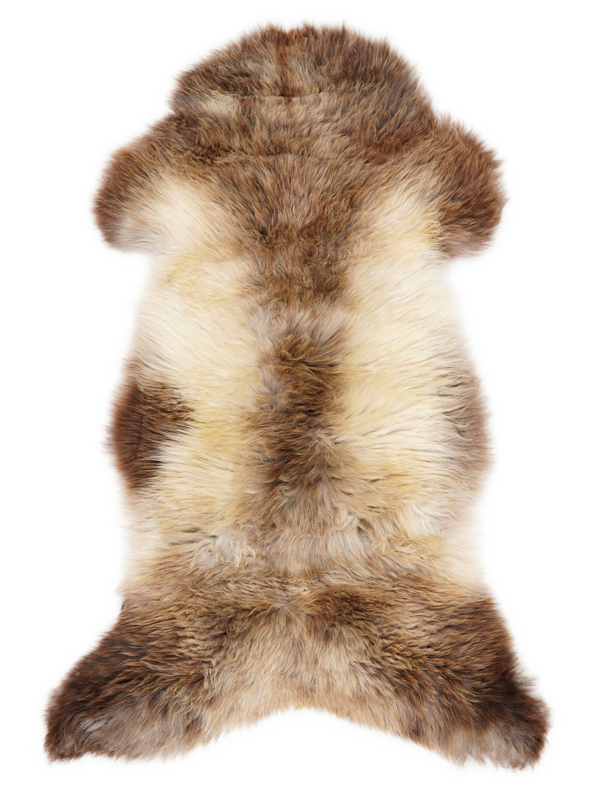 British multicolour sheepskin rug of about 120 × 55 cm, seen from above: the exact sheepskin you receive