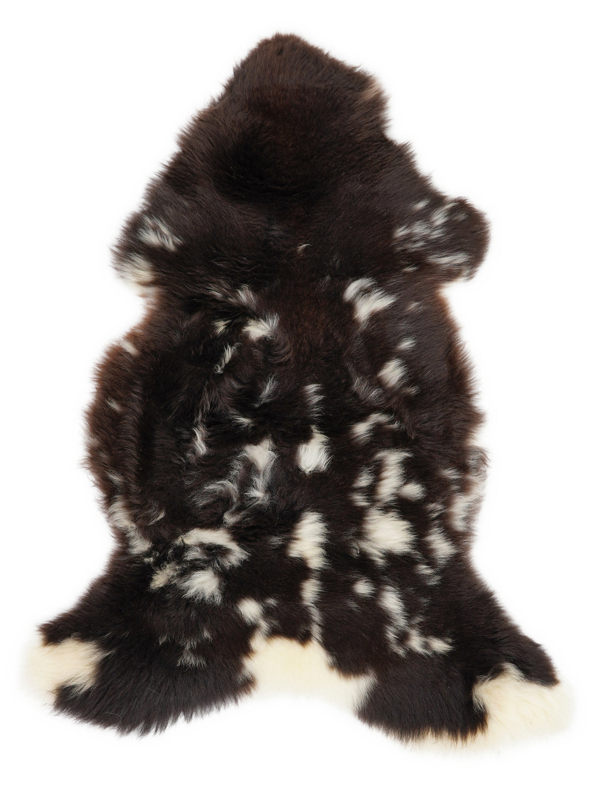 British multicolour sheepskin rug of about 110 × 55 cm, seen from above: the exact sheepskin you receive