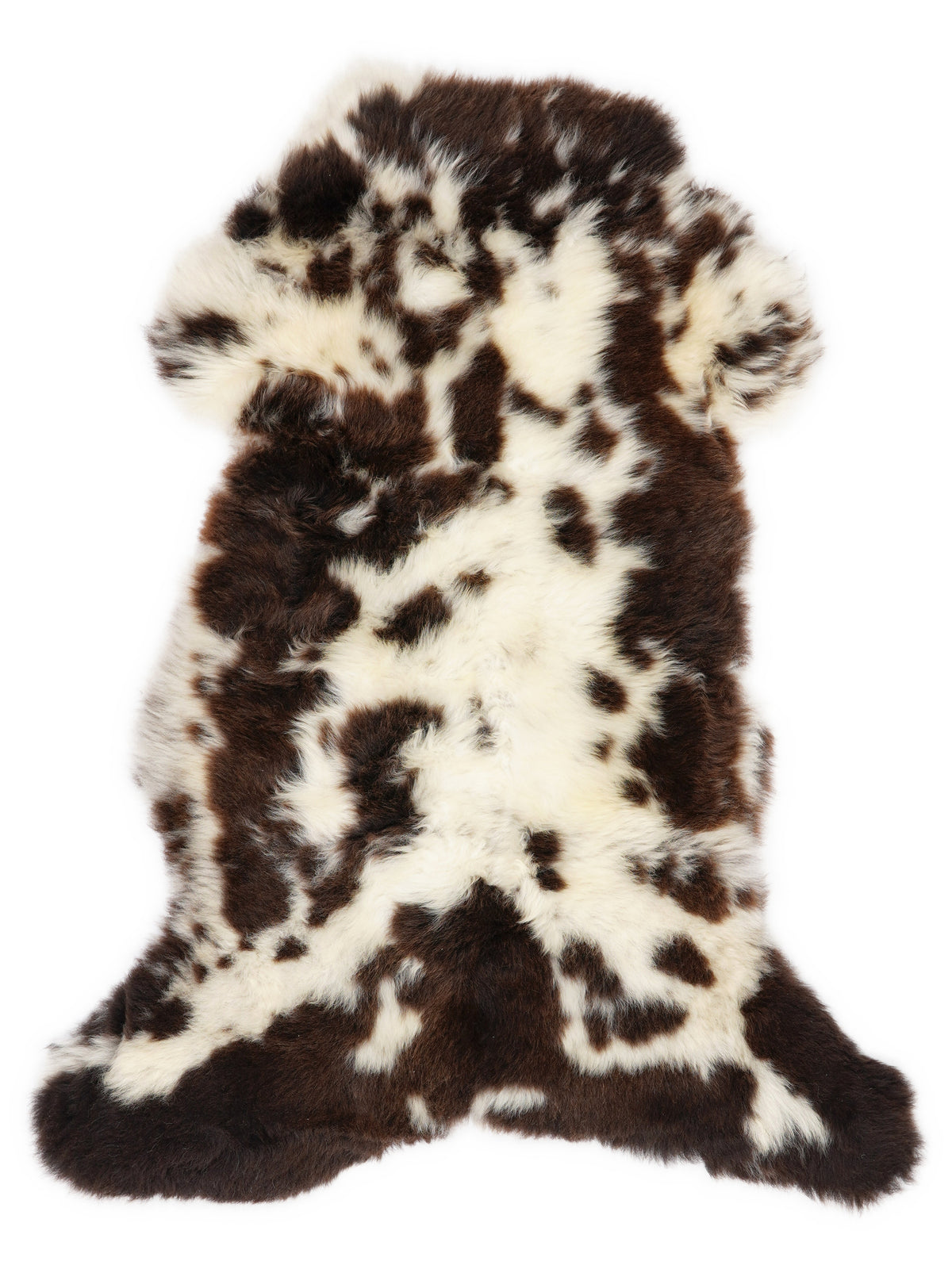 British multicolour sheepskin rug of about 115 × 55 cm, seen from above: the exact sheepskin you receive